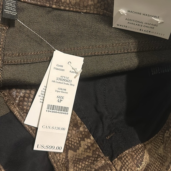 White House Black Market WHBM High Rise Skinny Ankle Coated Snake New 4P Petite - Picture 9 of 11